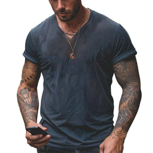 Camiseta vintage desgastada de cuello en V y manga corta para hombre