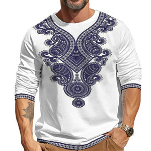 Camiseta informal de manga larga con cuello redondo y estampado para hombre
