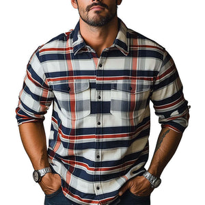 Camisa de manga larga con estampado a cuadros retro de moda de primavera para hombre