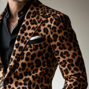 Blazer informal vintage con estampado de leopardo y botonadura sencilla para hombre