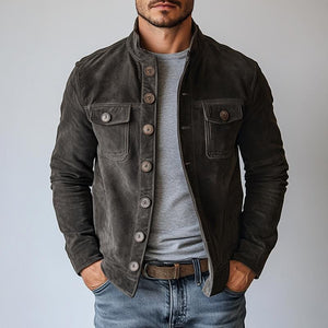 Men's Vintage Suede Single Breasted Stand Collar Jacket