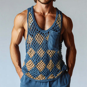 Men's Vintage Diamond Knit Crew Neck Tank Top