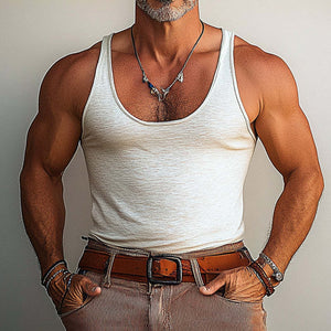 Camiseta sin mangas blanca ajustada, cómoda y transpirable para hombre