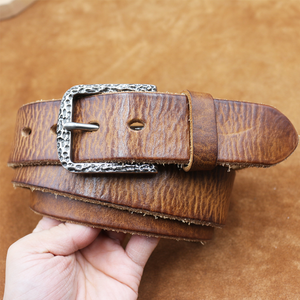 Cinturón vintage de piel de vacuno pura con capa superior desgastada para hombre