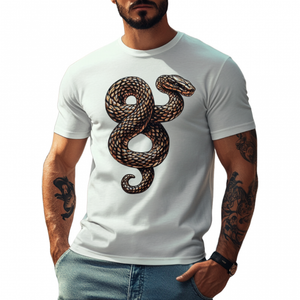 Camiseta informal de algodón con bordado de serpiente para hombre, cuello redondo, manga corta y holgada