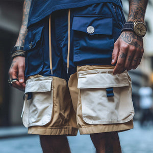 Pantalones cortos cargo con múltiples bolsillos en contraste para hombre