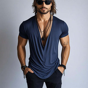 Camiseta de manga corta con cuello halter y diseño sencillo de primavera para hombre