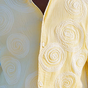 Men's Spring Fashion Three-Dimensional Swirl Embroidery Short Sleeve Shirt