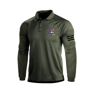 POLO DE MANGA LARGA RAGLÁN CON ESTAMPADO DE ARAÑA Y BANDERA DE EE. UU. DE 1/4 DE BOTÓN