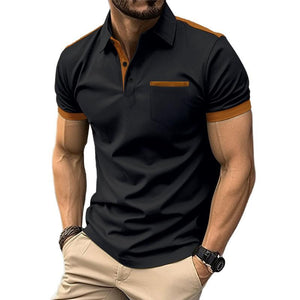 Polo de manga corta con solapa y bolsillo en el pecho con bloques de color para hombre