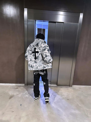 Chaqueta urbana resistente de lana de cordero sintética con efecto tie-dye