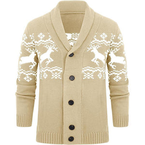 Chaqueta tipo cárdigan de punto jacquard con diseño de alce para hombre