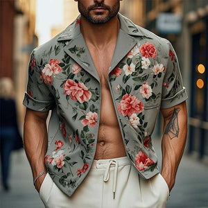 Chaqueta estilo camisa de manga corta con estampado floral para hombre