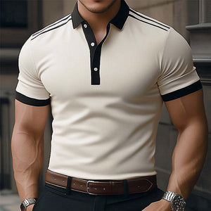 Camiseta de verano cómoda de manga corta con cuello polo en color caqui claro para hombre