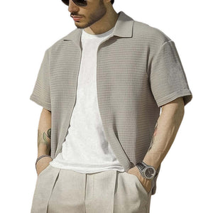 Camisa informal de manga corta con textura gris para hombre