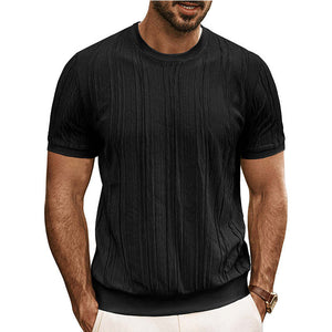 Men's Casual Round Neck Textured Short Sleeve T-Shirt