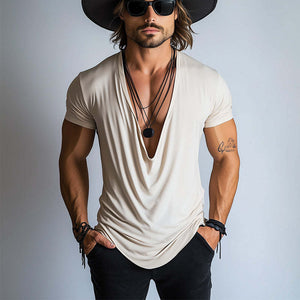 Camiseta de manga corta con cuello halter y diseño sencillo de primavera para hombre