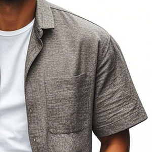 Herren-Hemd, lässig, Leinen, bequem, Revers, aufgesetzte Tasche, einreihig, locker, kurzärmelig