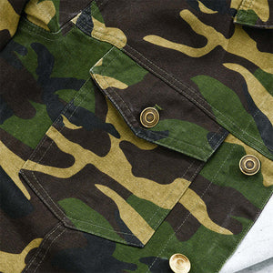 Chaqueta de solapa retro de lona de camuflaje para hombre