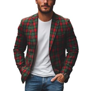 Lässiger Herren-Blazer mit Revers und Kontrastfarbe und Weihnachtskaromuster