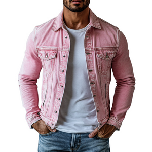 Herren-Jeansjacke mit verwaschenem Revers und mehreren Taschen im Vintage-Stil