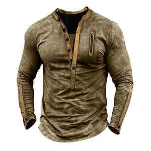 Camiseta táctica de manga larga con cuello Henley y cremallera para exteriores para hombre
