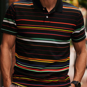 Polo de manga corta con estampado de rayas en contraste para hombre
