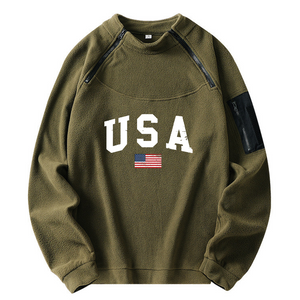 SUDADERA TÁCTICA CON CAPUCHA Y CUELLO ALTO CON BANDERA DE EE. UU. PARA HOMBRE