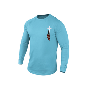 CAMISETA DE MANGA LARGA 100 % ALGODÓN CON ESTAMPADO DE BANDERA DE EE. UU.