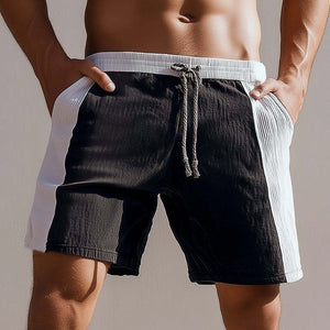 Pantalones cortos texturizados con cordones en blanco y negro para hombre