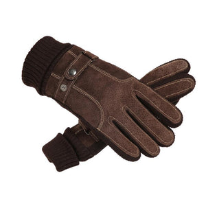 Guantes de piel de cerdo gruesos y cálidos para pantalla táctil de terciopelo y algodón para hombre, otoño e invierno