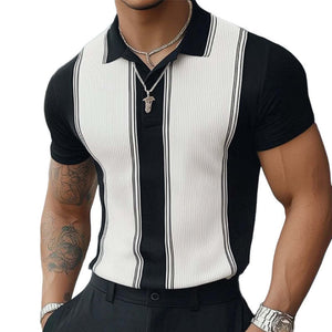 Camiseta clásica de verano de punto en blanco y negro de manga corta para hombre