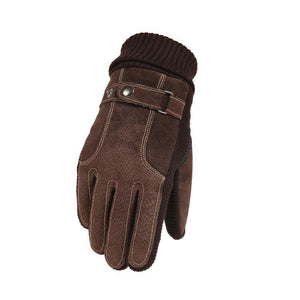Guantes de piel de cerdo gruesos y cálidos para pantalla táctil de terciopelo y algodón para hombre, otoño e invierno