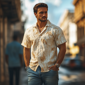 Camisa de manga corta ajustada estilo retro occidental americano para hombre