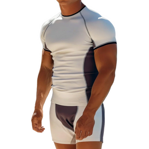 Conjunto de baño de dos piezas con camiseta de cuello redondo informal retro para hombre