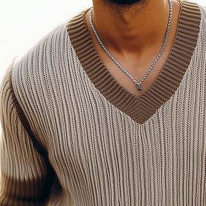 Camiseta de verano de punto fino con cuello en V y manga corta para hombre