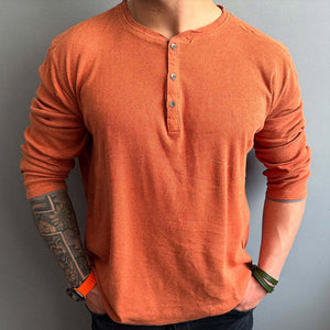 Men's Retro Casual Solid Color Henley Neck Long Sleeve T-Shirt