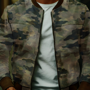 Chaqueta de béisbol de cuero con camuflaje informal para hombre