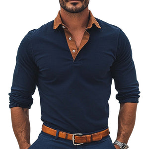 Camiseta básica cómoda con cuello polo y bloques de color para hombre