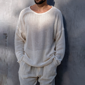 Camiseta informal de manga larga con cuello redondo y malla transpirable para hombre