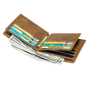 Men's Vintage Top Layer Cowhide Short Bi-Fold Wallet