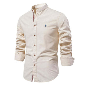 Camisa informal de manga larga de algodón y lino para hombre, color liso