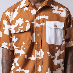 Camisa casual de manga corta con estampado en contraste para hombre