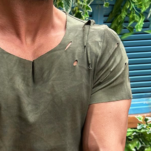 Camiseta vintage de algodón con cuello redondo y manga corta para hombre