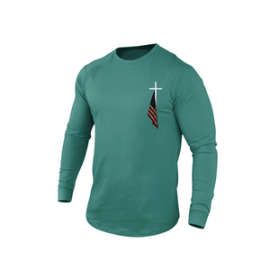 CAMISETA DE MANGA LARGA 100 % ALGODÓN CON ESTAMPADO DE BANDERA DE EE. UU.