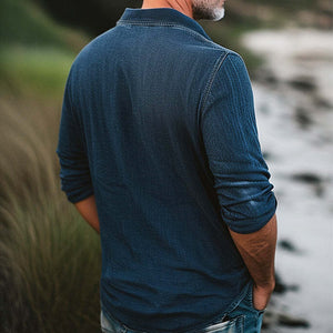 Camiseta vaquera desgastada con cuello polo para hombre