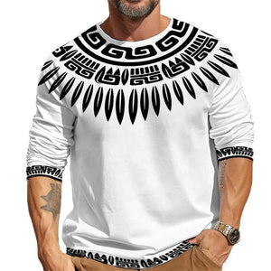 Camiseta informal de manga larga con cuello redondo y estampado para hombre