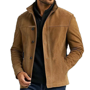 Chaqueta vintage de ante con botonadura sencilla para hombre