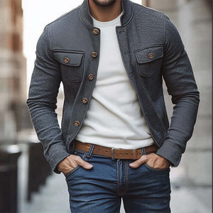 Men's Spring/Autumn Dark Gray Twill Button Jacket
