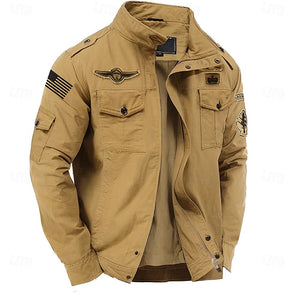 Chaqueta cargo de algodón para hombre, abrigo con bolsillos laterales, cremallera frontal, corte regular, cuello alto